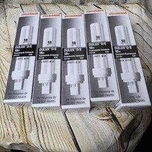 Sylvania Dulux D/E 18W CFL Compact Fluorescent 20724 4 Pin Bulbs Lot of 5